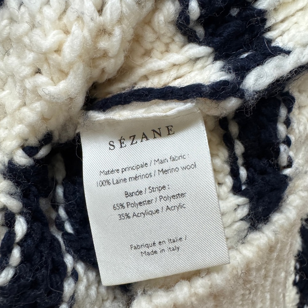 Sezane Striped Cream and Black Sweater with Button - Picture 4 of 8